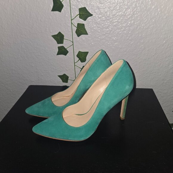 Nine West Teal Suede Leather High Heels Size 6M Pointed Toe Classic Dress Pumps - Picture 2 of 8